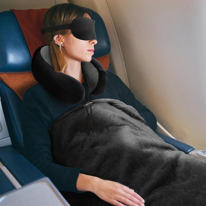 urnexttour Travel Pillow and Blanket Set Neck Pillow Airplane Foam Black