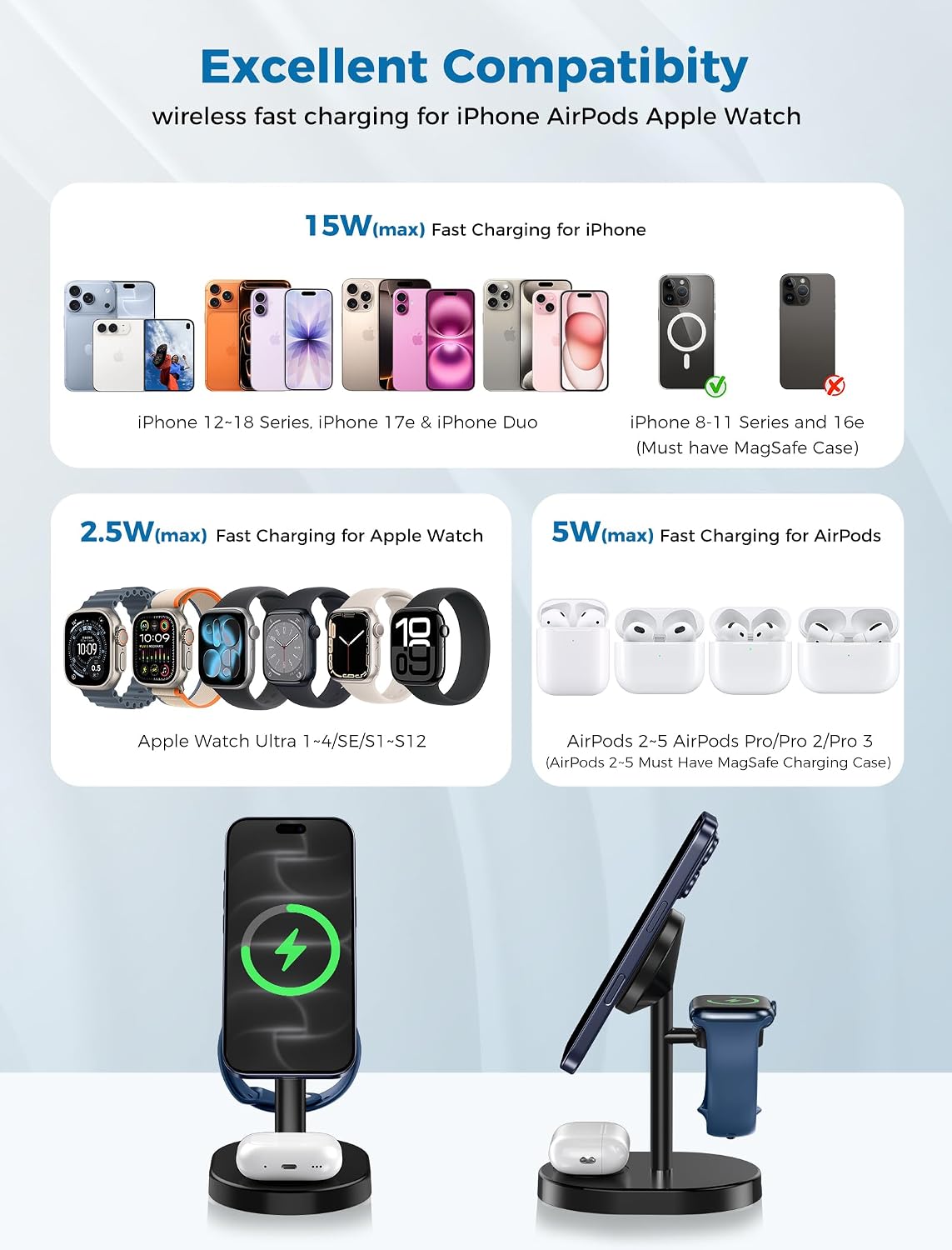 Mag-Safe Charger 3 in 1 Charging Station for iPhone Apple Watch AirPods