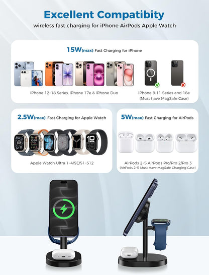 Mag-Safe Charger 3 in 1 Charging Station for iPhone Apple Watch AirPods