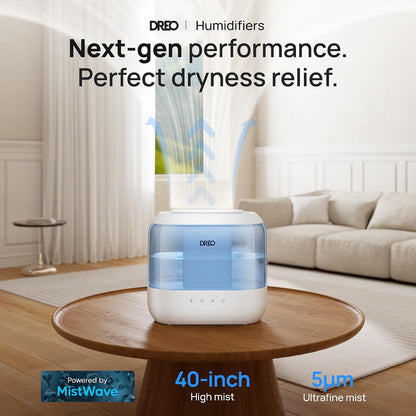 Dreo Humidifiers for Bedroom, 4L Top Fill for Large Room, 36H Runtime, 28 dB Quiet Supersized Cool Mist Air Humidifier for Baby Nursery, Plants, Indoor, Night Light, Easy to Clean & Fill, Black
