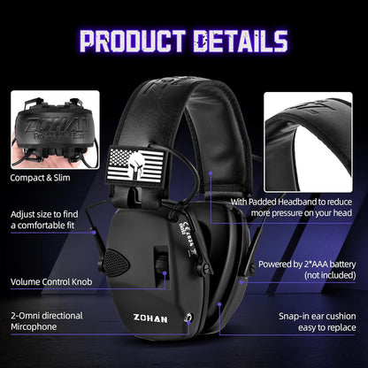 ZOHAN Electronic Shooting Earmuffs Built in Ambient Sound Amplifier, Hearing Protection for Shooters, NRR 23dB Noise Reduction, Ideal Gun Range Ear Protection Headphones for Hunting-Black&Purple