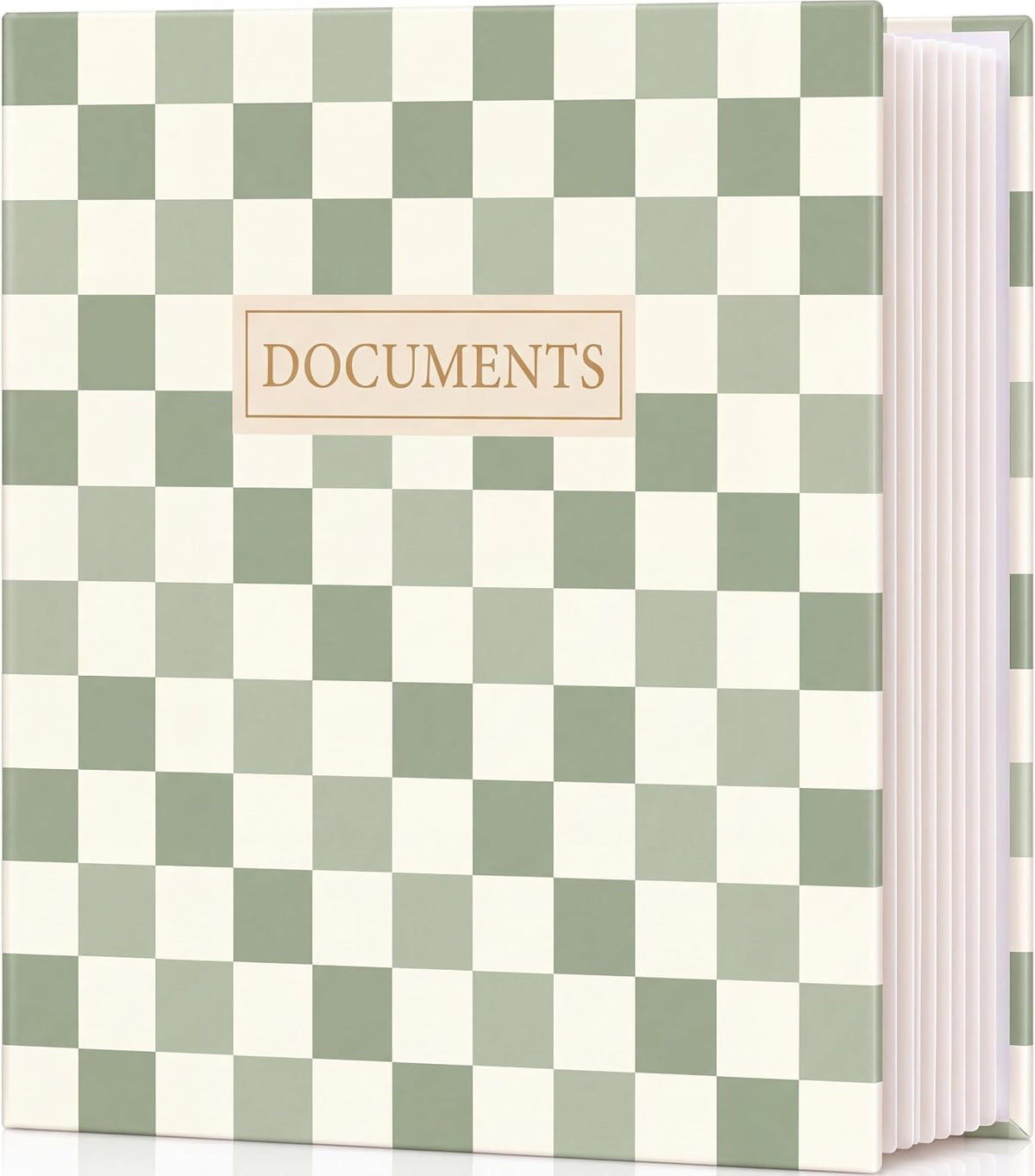 Important Document Organizer Folder Binder Checkered, Green