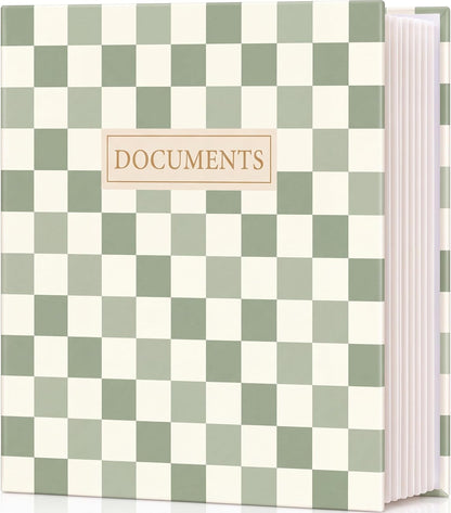 Important Document Organizer Folder Binder Checkered, Green