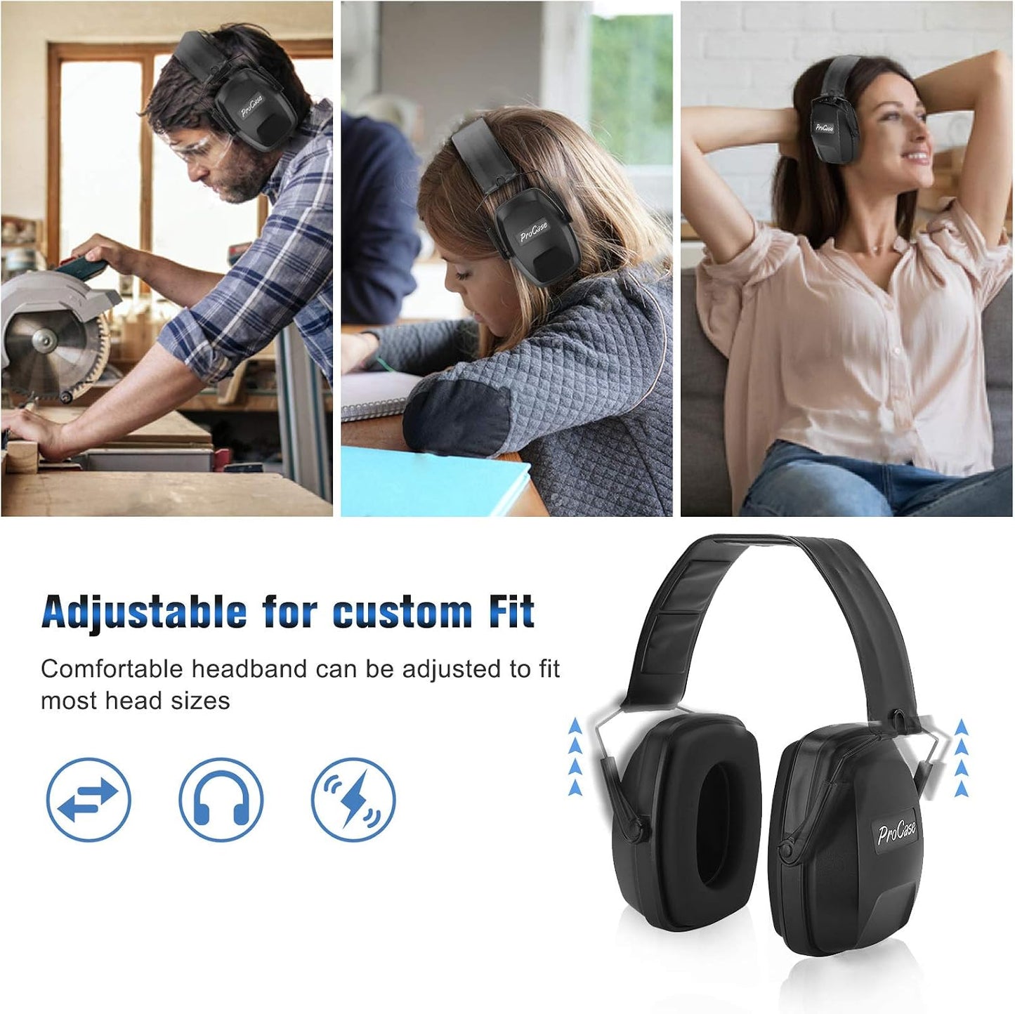ProCase Extra Large SNR 37dB Noise Cancelling Headphones, Hearing Protection Ear Muffs for Noise Reduction NRR 35dB
