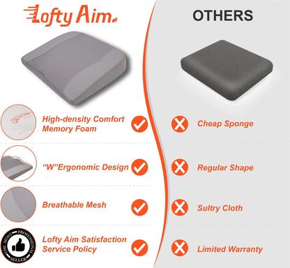Lofty Aim Car Seat Cushion, Comfort Memory Foam Car Cushions for Driving - Sciatica & Lower Back Pain Relief, Driver Seat Pillow for Auto, Office Chair, Wheelchair - Black