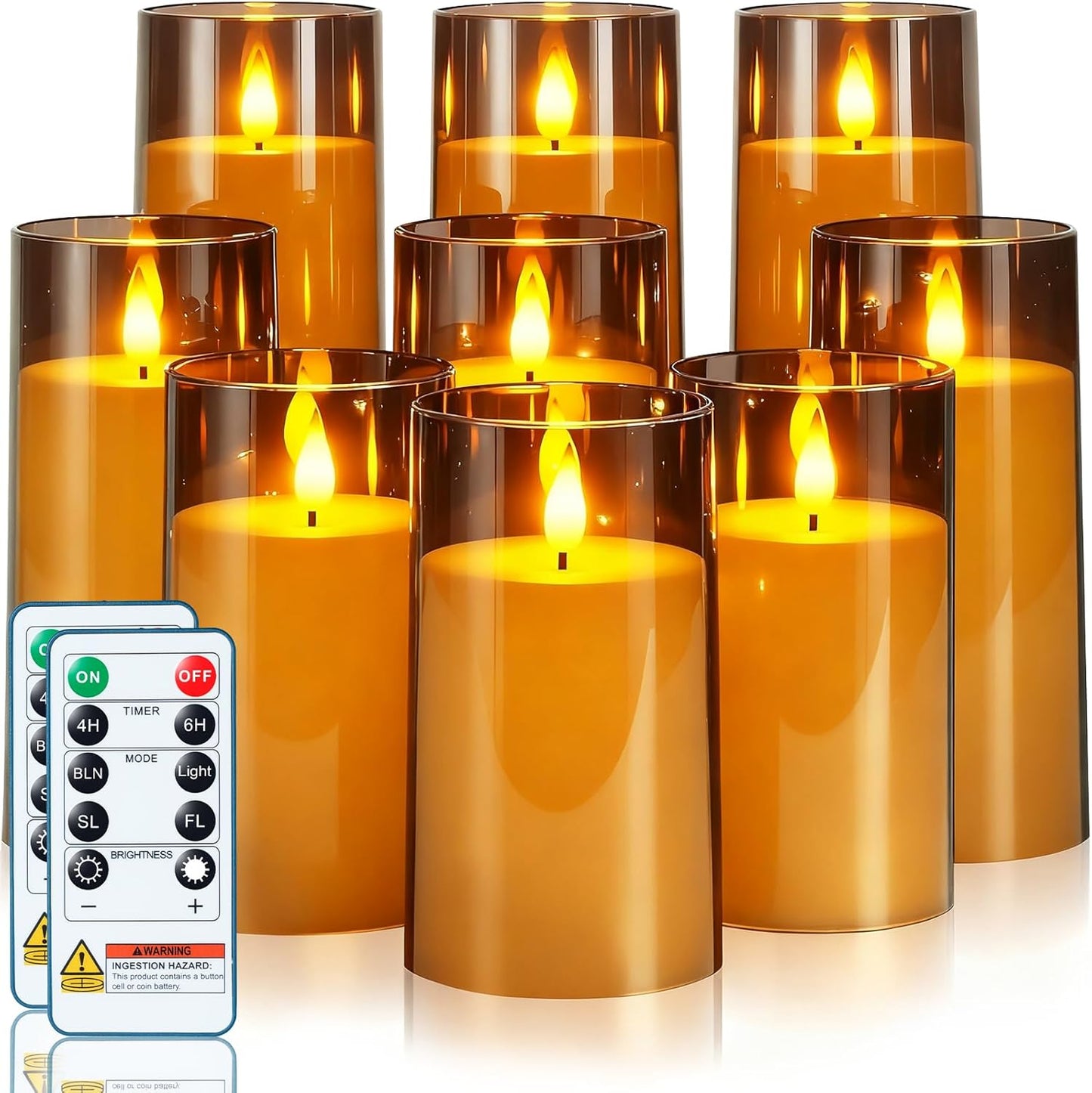 Homemory Gray Flickering Flameless Candles, Battery Operated Acrylic LED Pillar Candles with Remote Control and Timer, Halloween Decor, Set of 5