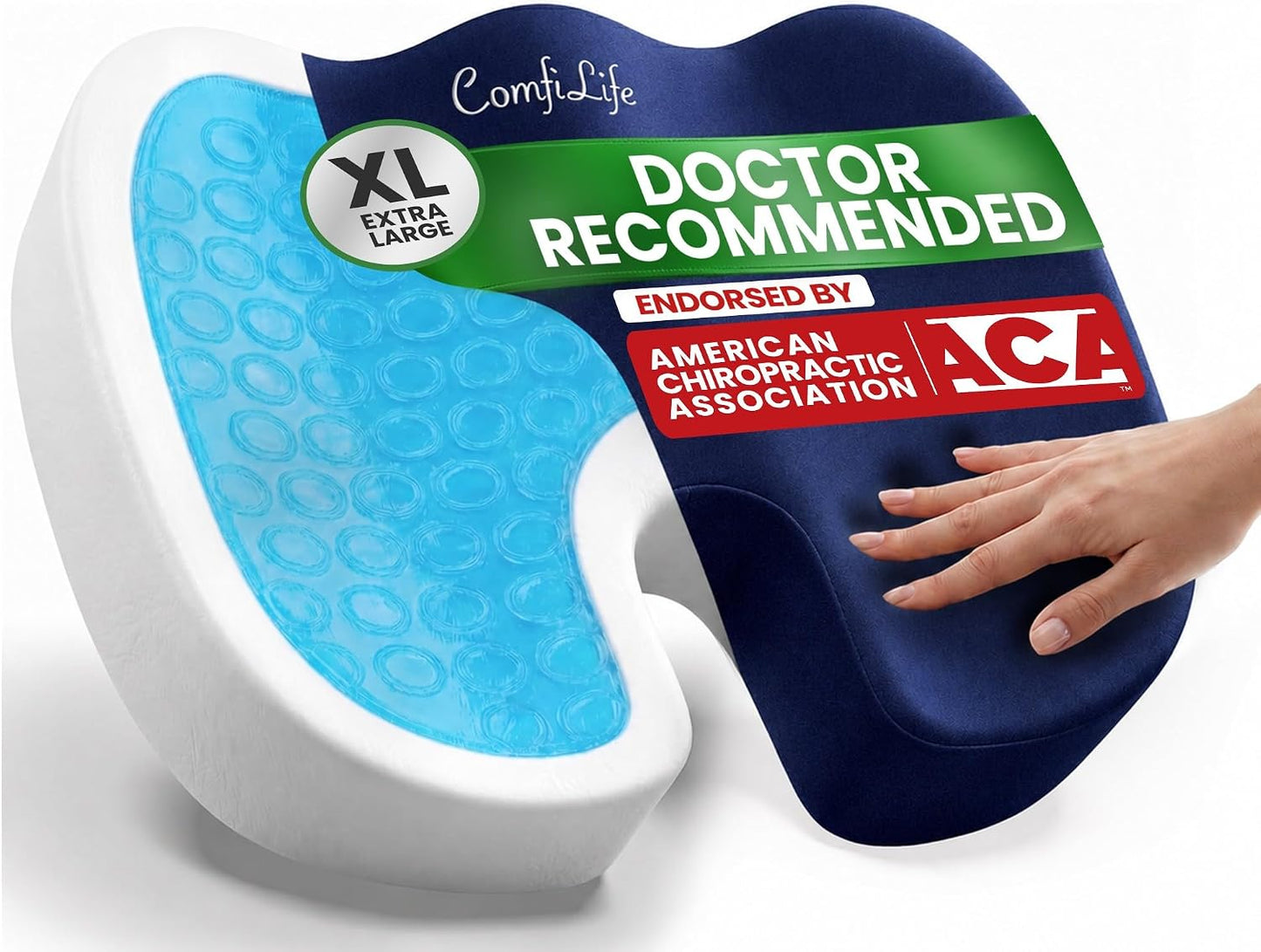 ComfiLife Gel Enhanced Seat Cushion – Office Chair Cushion – Non-Slip Gel & Memory Foam Coccyx Cushion for Tailbone Pain - Desk Chair Car Seat Cushion Driving - Sciatica & Back Pain Relief (Navy)