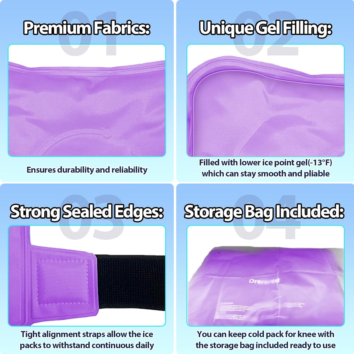 Reusable Cold Ice Packs for Injuries, 3-Piece Set Cold Gel Ice Wrap for Injury Recovery, Alleviate Joint and Muscle Pain (Knee Ice Wrap-Purple)