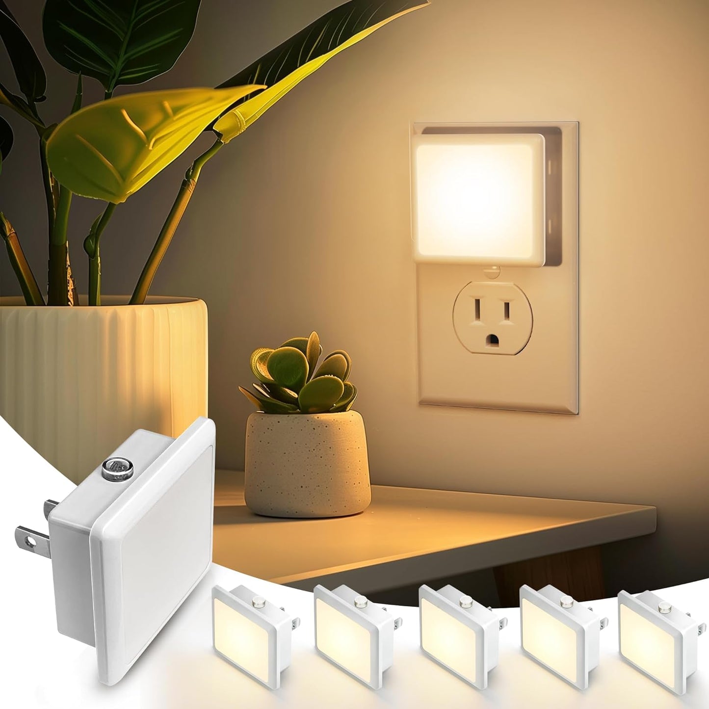 L LOHAS LED Night Lights Plug into Wall,[6-Pack] Plug in Night Light,Dusk to Dawn Sensor, 1800K Amber Light,0.3W Bright Nightlight Auto-On/Off for Adults Bedroom Bathroom Hallway Halloween