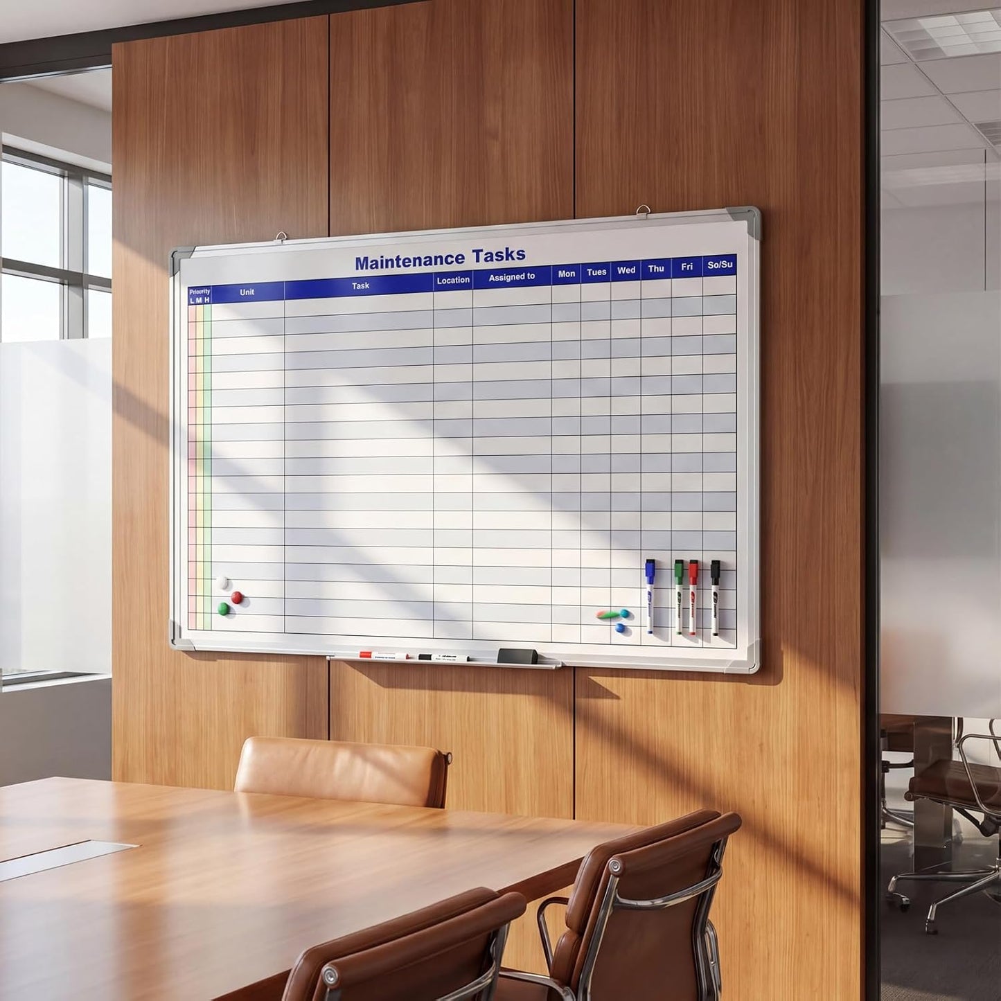 Lincia Double Sided Magnetic Maintenance Task Whiteboard Large Dry Erase 36 x 24 Inch Erasable Task Planner White Board for Wall Employee Assignment Tracker for Office Managing and Tracking Tasks