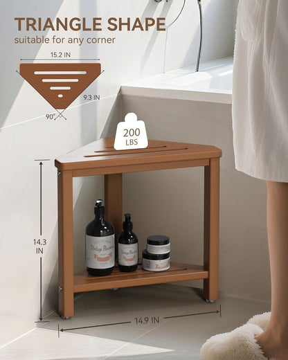 Shower Foot Rest 15in, HDPE Waterproof Shower Stool for Inside Shower, Corner Shower Stool for Shaving Legs with Storage Shelf for Small Space, Shower Step Stool, Plastic Corner Shower Bench, White