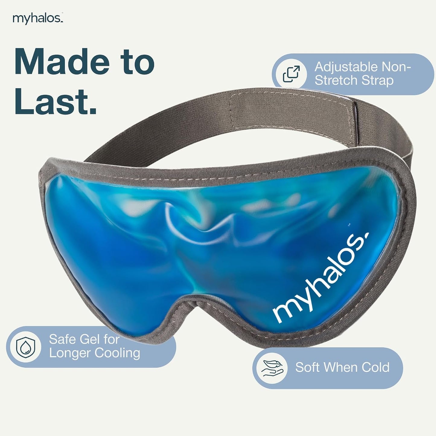 Cooling Eye Mask - Reusable Gel Eye Mask Cold Pack - Our Ice Eye Mask Soothes Puffy Eyes & Dark Circles - Relieve Your Headaches & Sinus Pain with Cold Eye Mask & Eye Gel Mask Therapy - Halos