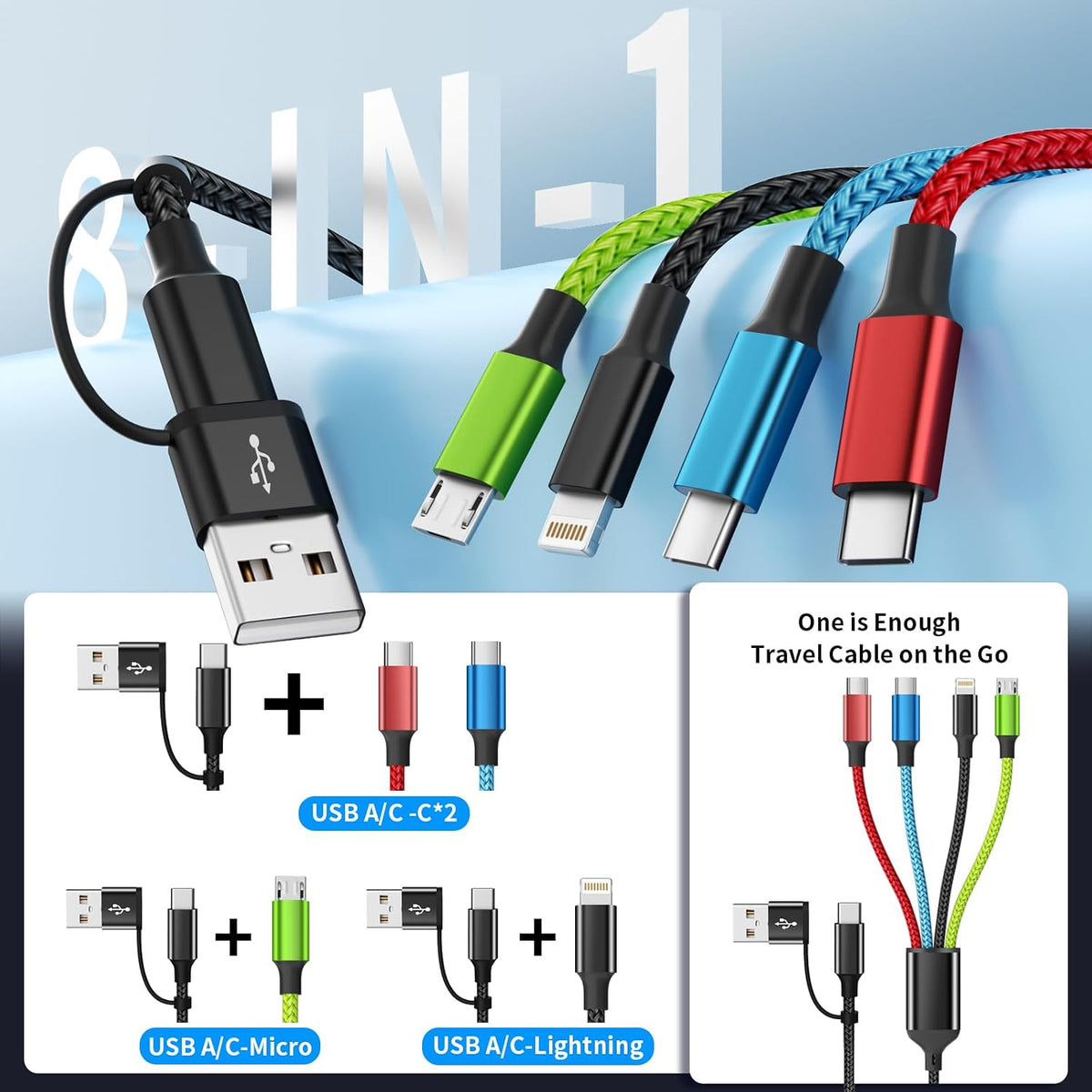 4 in 1 Multi Charging Cable, 5FT Charging Cords for Multiple Devices