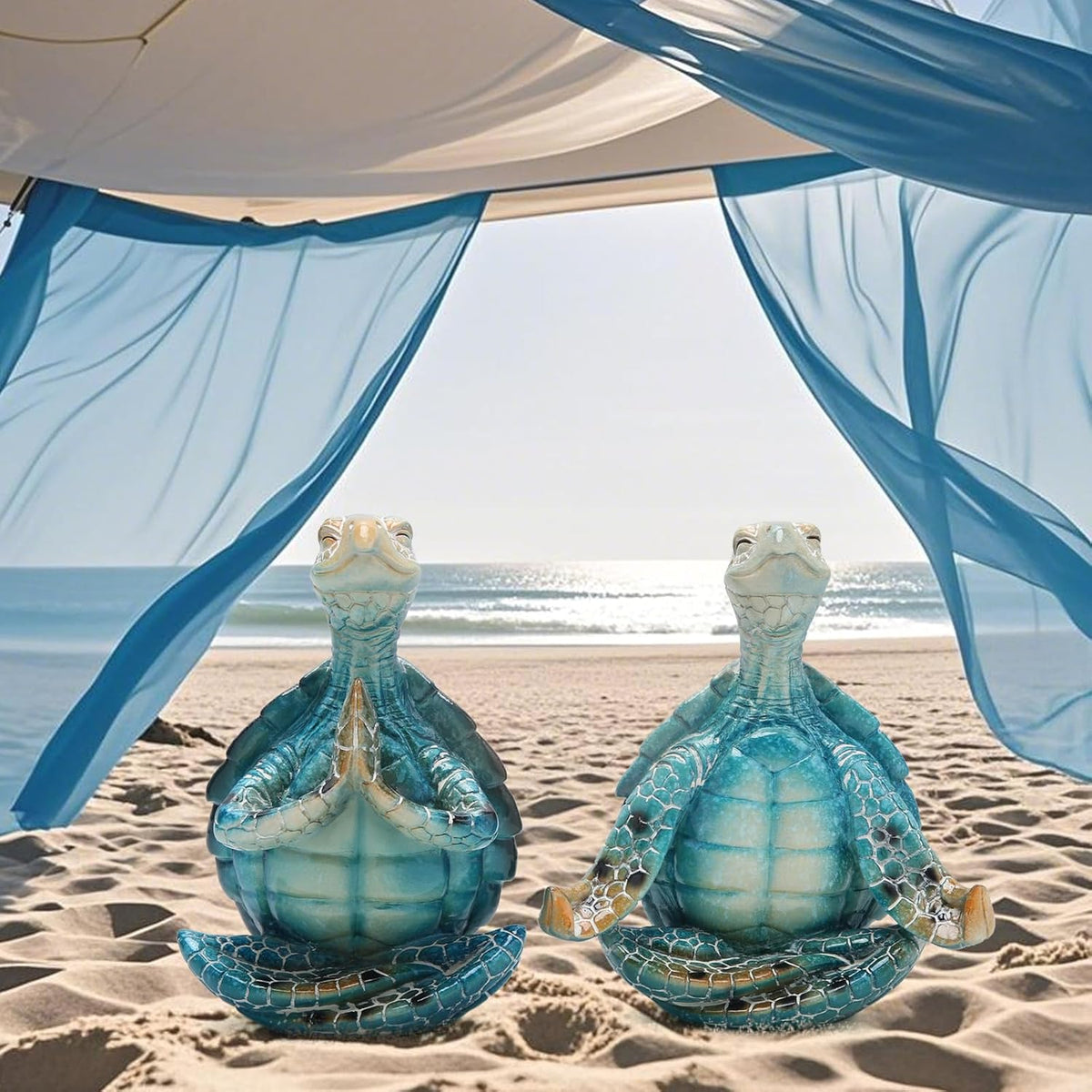 Hodao 2PCS Sea Turtle Meditation Yoga Figurines, Coastal Beach Decor