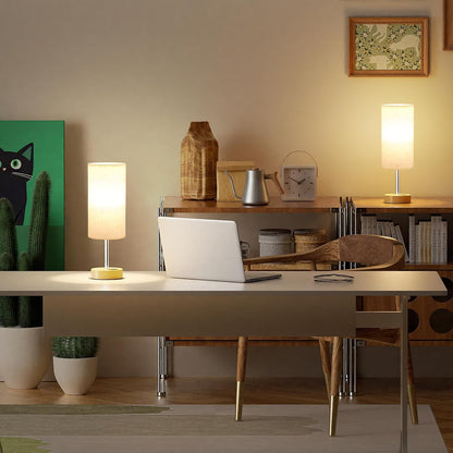 Dicoool Touch Bedside Table Lamp with USB - 3 Way Dimmable Wood Lamp for Bedroom Nightstand, Desk Lamp with Charging Station for Dorm, Living Room, Office, Kids Room, Small, 14in
