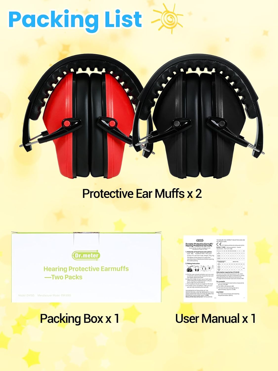 Dr.meter Ear Muffs for Noise Reduction: 27.4SNR Noise Cancelling Headphones for Kids Adults, EM100 Adjustable Hearing Protection Earmuffs for Monster Jam, Autism Sensory, Concerts, Fireworks- 3PACK