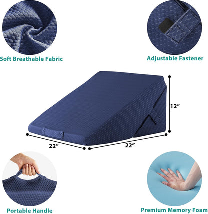 Bedluxe Wedge Pillow Headboard, 3PCS Orthopedic Bed Wedge Pillows Set for After Surgery, Adjustable Pillow Wedge for Acid Reflux&Back Pain Relief, Sleeping, Back Pillow for Bed Sitting Up, White/Grey