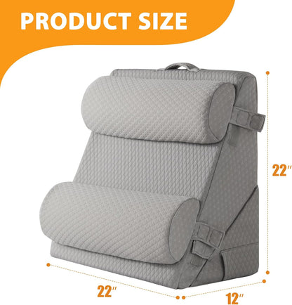 Ruqmuis Wedge Pillow Set for After Surgery, 3PCS Adjustable 9&12 Inch Bed Wedge Pillow for Sleeping, Incline Pillow Wedge for Headboard, Post Surgery, Acid Reflux, Neck&Back Support, White/Grey