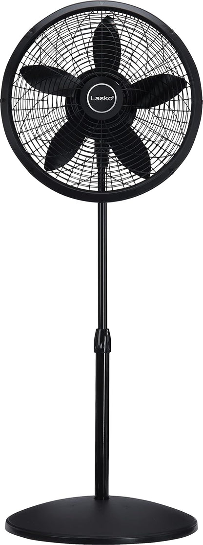 Lasko Pedestal Fan, Oscillating Fan for Bedroom with Adjustable Height and 3 Cooling Speeds, Portable, 18", Black, 1827