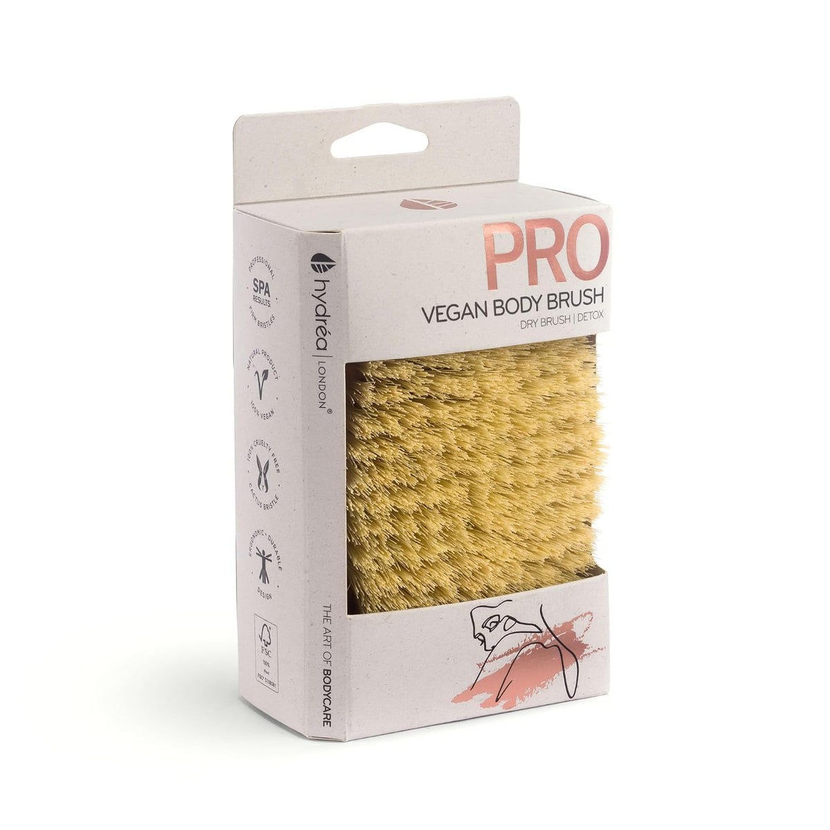 Hydrea London Dry Brushing Body Brush with Cactus Bristle - Cellulite Remover, Vegan Best Dry Brush for Flawless Skin, Helps Improve Lymphatic Drainage - FSC® Certified Beechwood.