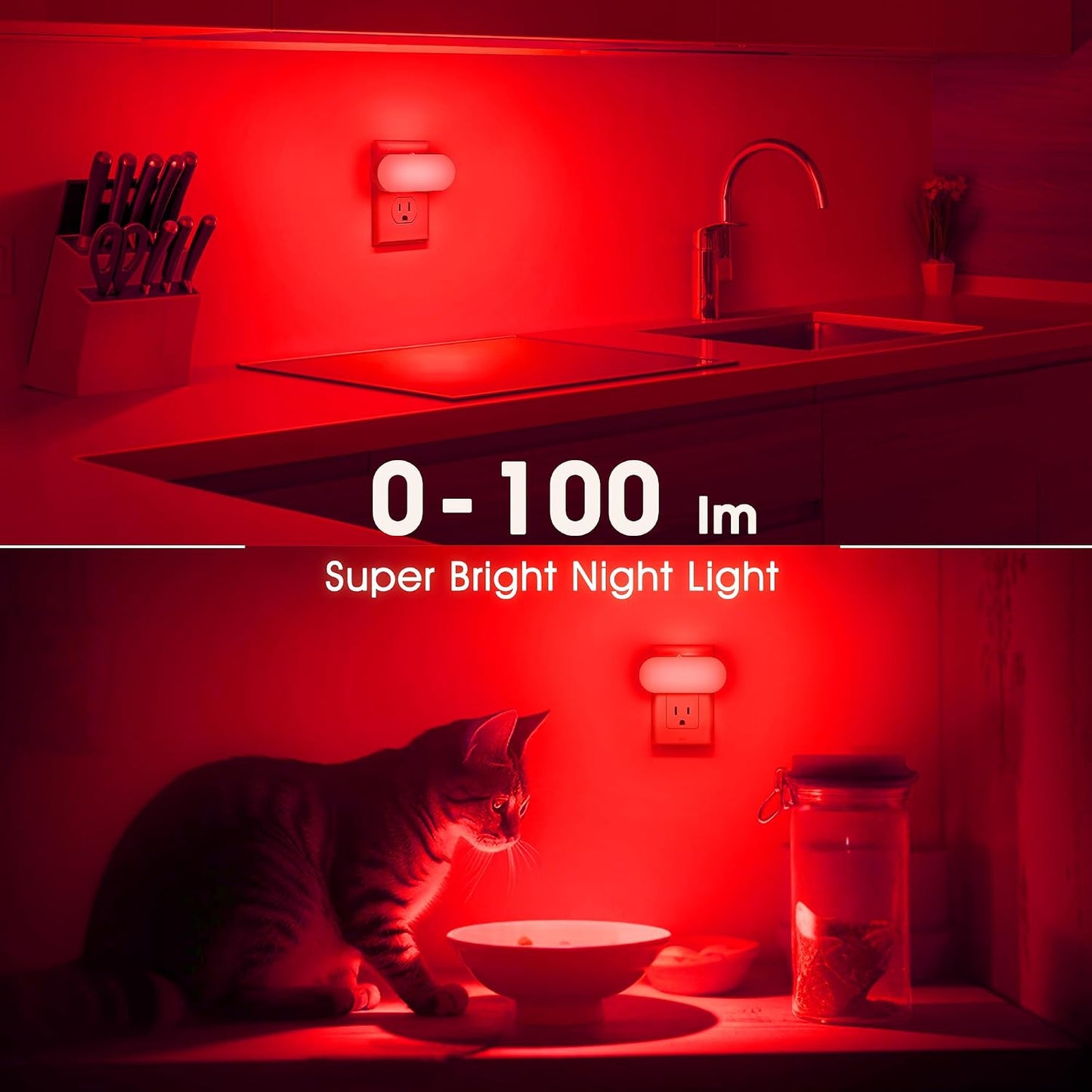 DORESshop Amber Night Light, Auto On/Off, 0-100 LM Adjustable Brightness, Dimmable Plug Into Wall Light Sensor Night Light for Kids Room, Bedroom, Stair Lights, Amber, 1W, 2 Pack