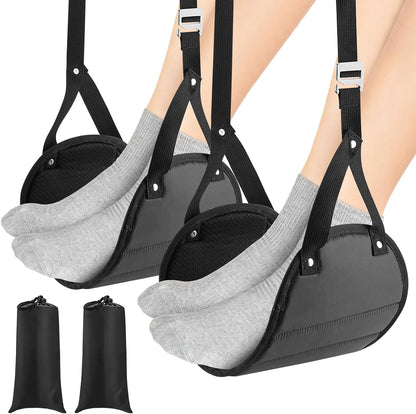 2-Pack Airplane Foot Hammock for Plane Travel – Adjustable Leg Rest Foot Hammock with Metal Buckles – Lightweight Travel Foot Rest for Airplane, Train, Bus and Car