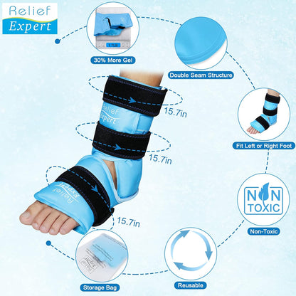 Relief Expert Ankle Ice Pack Wrap – Reusable Cold Gel Pack for Foot and Heel, Dual-Sided Design with Soft Plush Lining, Flexible Cold Compress for Achilles and Ankle Support, Blue