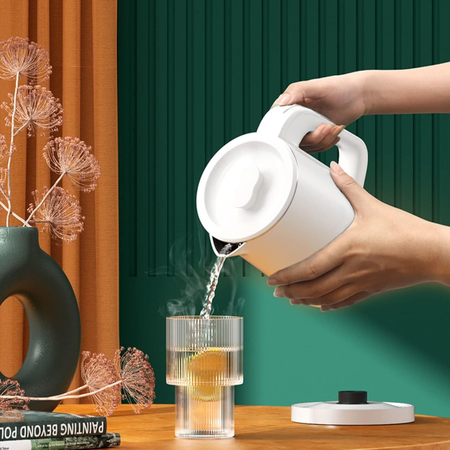 0.8L Small Travel Electric Tea Coffee Kettle | 600W Rapid Boil,Double Wall,Auto Shut-Off,Boil Dry Protection,Hot Water Boiler