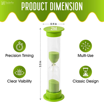 Sand Timer for Kids Set of 3 Small Colorful Hourglass Acrylic Covered Clock 1Min 2Min 5Min for Classroom, Home & Kids Room