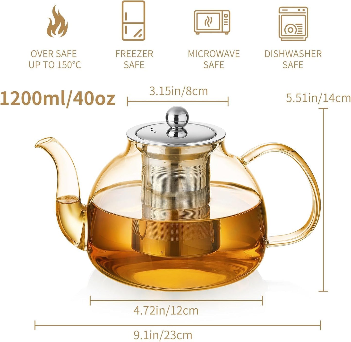 Glass Teapot with Removable Infuser, 20 oz/600ml Glass Tea Pot Small Borosilicate Tea Steeper Kettle with Loose Leaf Tea Strainer For Flower Blooming Tea, ClearTea Maker Pitcher