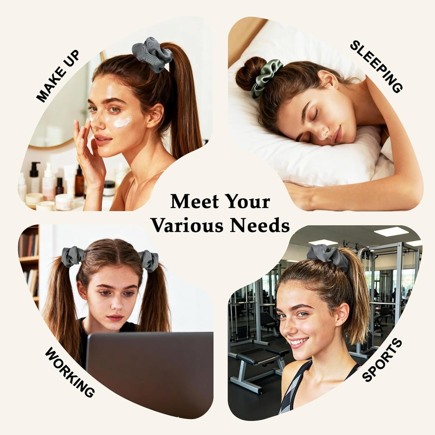 Satin Scrunchies for Women – 8PCS Blush & Brown Silk Hair Ties Set – No Crease, Frizz-Free, Gentle Elastic Hair Bands, Soft & Stylish Everyday Hair Accessories Gifts