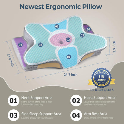 Cervical Pillow for Neck Pain Relief, Ergonomic Neck Pillow for Sleeping, Contour Side Sleeper Pillow for Neck Support, Cooling Memory Foam Pillows for Back Stomach Sleepers (Black&White)