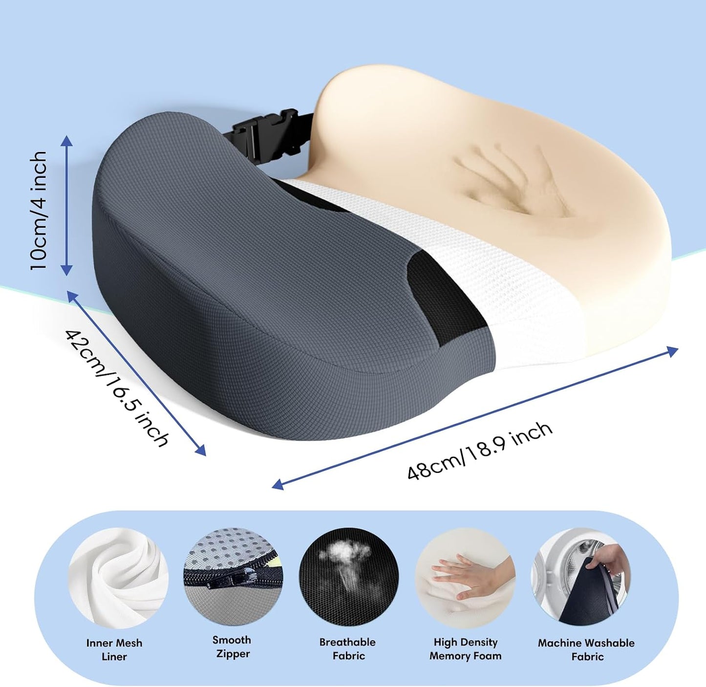 Large Memory Foam Seat Cushion for Office Chair, Car, Truck & Wheelchair - Sciatica, Coccyx & Tailbone Pain Relief Cushion for Long Sitting & Driving