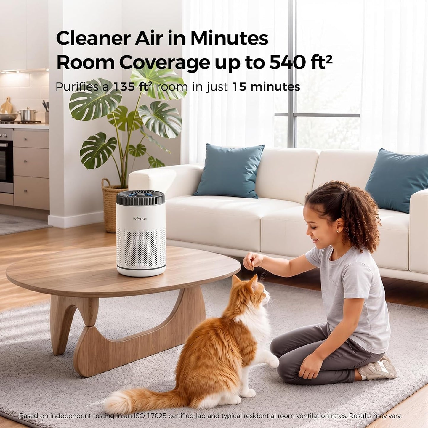 Purivortex Air Purifier for Bedroom, HEPA Air Purifier for Smoke, Dust, Pollen, Pet Dander, Odor & Hair, Quiet Portable Air Cleaner with Sleep Mode, Covers Up to 540 Sq Ft, AC300 Pro White