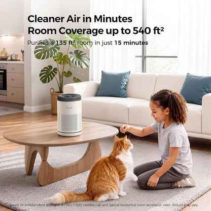 Purivortex Air Purifier for Bedroom, HEPA Air Purifier for Smoke, Dust, Pollen, Pet Dander, Odor & Hair, Quiet Portable Air Cleaner with Sleep Mode, Covers Up to 540 Sq Ft, AC300 Pro White