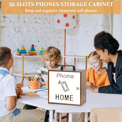 36 Slots Cell Phone Holder Classroom, Wooden Phone Lock Box