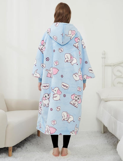 KFUBUO Wearable Blanket Hoodie for Adults Sherpa All Patterns Cat Oversized Sweatshirt Blanket with Pockets for Women