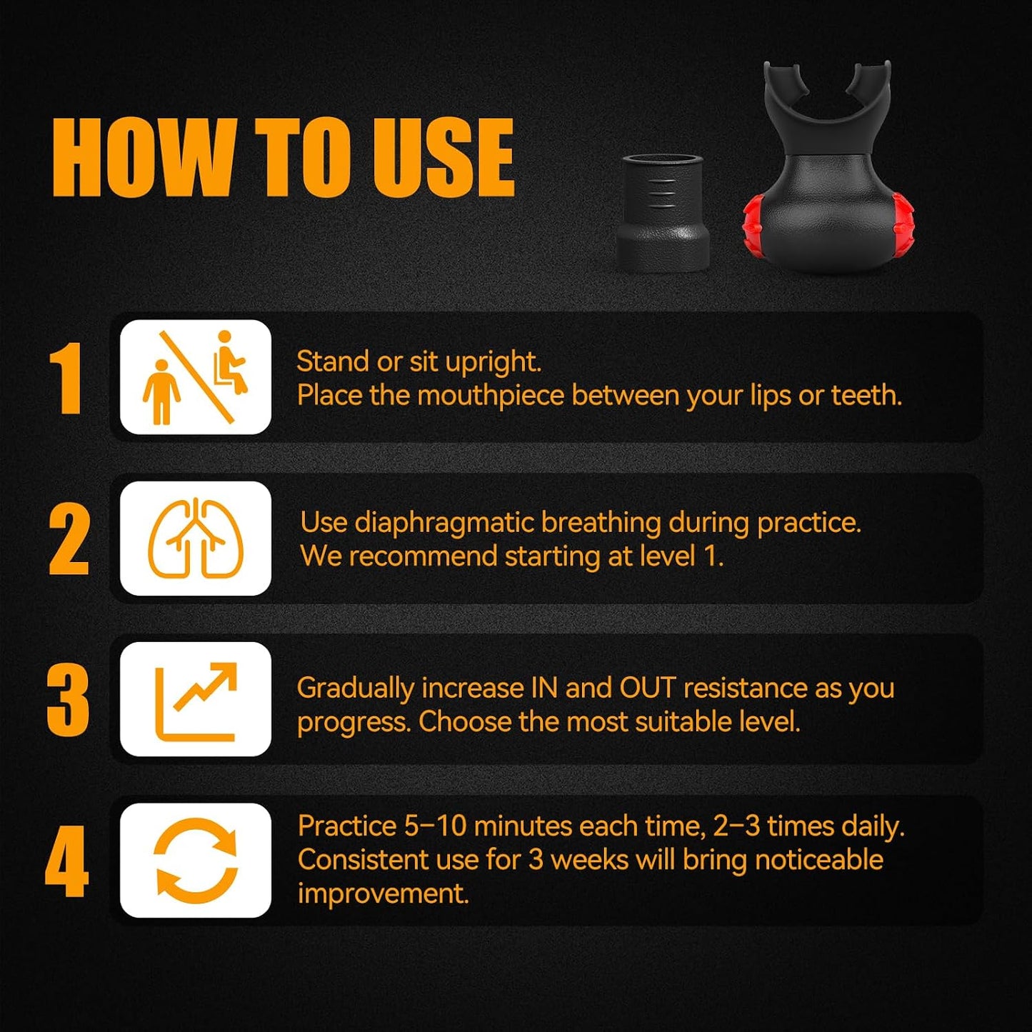 Sonmol Lung Trainer with 2 Mouthpieces, 6 Levels – Ideal for Sports