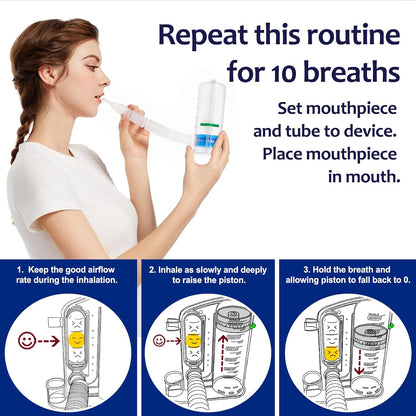 Breathing Exercise Device for Lungs, Lung Exerciser Device – 5000ml Volumetric Deep Breathing Trainer with Flow Rate Indicator for Respiratory Health & Recovery