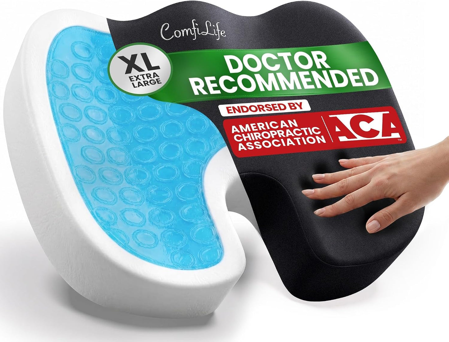 ComfiLife Gel Enhanced Seat Cushion – Office Chair Cushion – Non-Slip Gel & Memory Foam Coccyx Cushion for Tailbone Pain - Desk Chair Car Seat Cushion Driving - Sciatica & Back Pain Relief (Navy)