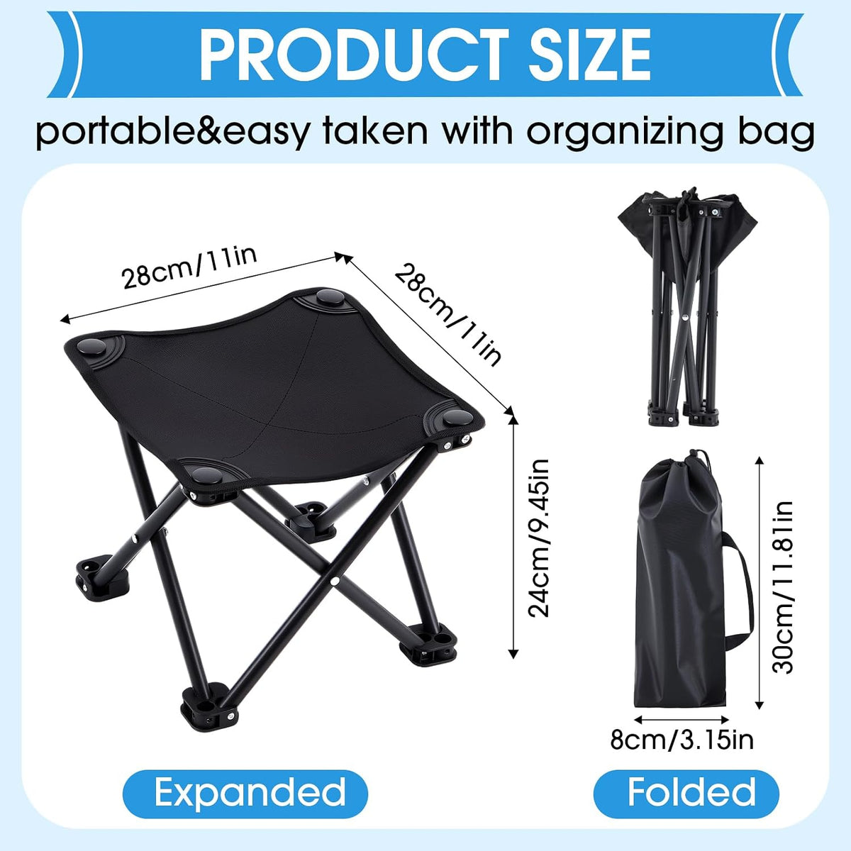 Ripeng 4 Pcs Portable Airplane Travel Foot Rest, Folding Camping Stool, Under Desk Foot Rest at Work for Long Flight, Home and Office Outdoor Hiking Fishing with Carry Bag (Black)