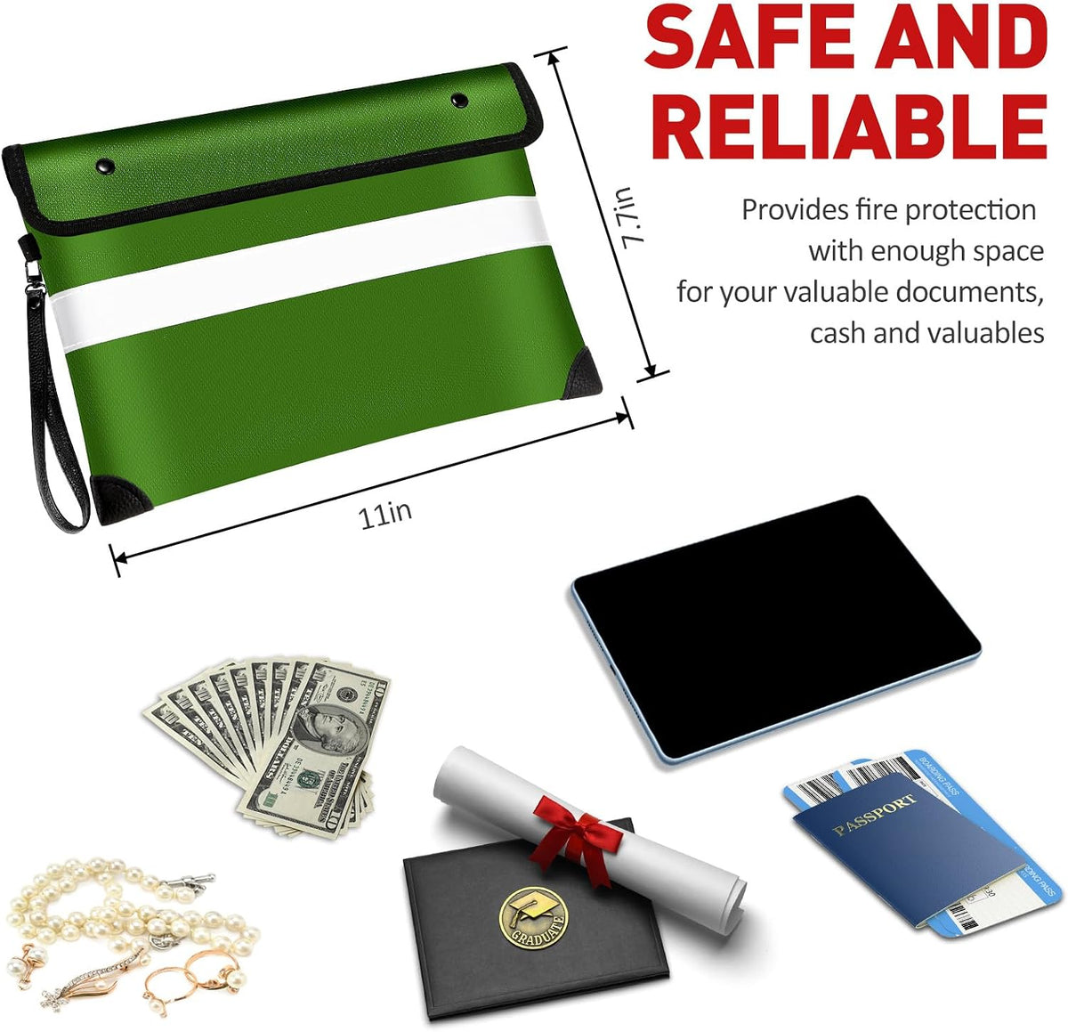 Vailoin 6200°F Fireproof Document Bag, 8 Layers of Heat Insulated Materials
