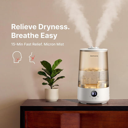 Homvana 3.6L Top-Fill Cool Mist Humidifiers for Bedroom, Large Room & Plants, 23dB Ultra-Quiet, Easy-to-Clean 2-in-1 Baby Humidifier & Oil Diffuser for Congestion Relief, Lasts Up to 4 Nights (Grey)