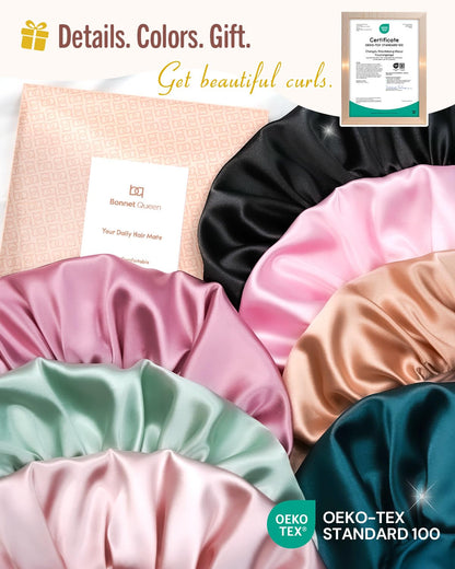 BONNET QUEEN Silk Bonnet for Sleeping for Women Satin Bonnet Night Cap for Curly Hair with Tie Band, Single Layer, Cream Pink