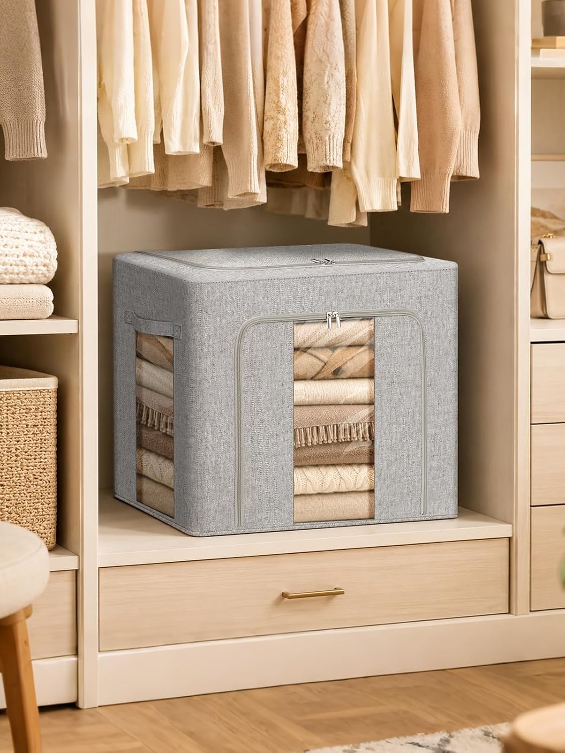 punemi 60L Sturdy Comforter Storage Bag, Blanket Organizer, Grey