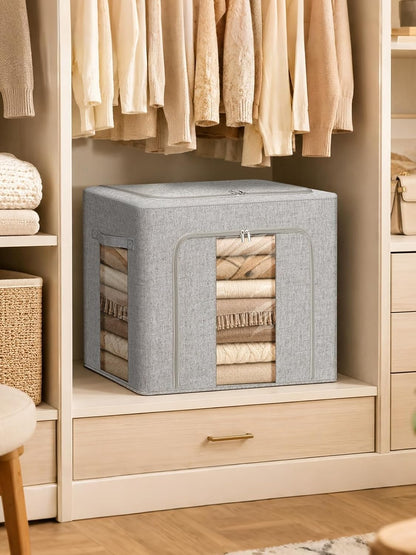 punemi 60L Sturdy Comforter Storage Bag, Blanket Organizer, Grey