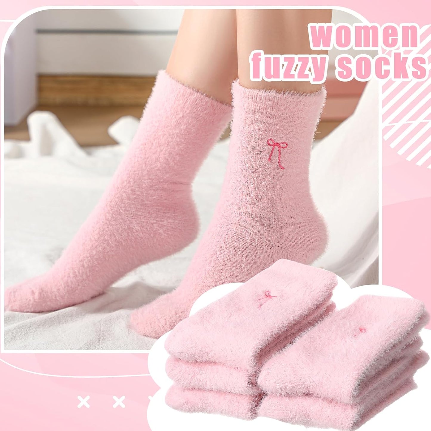 Geyoga 5 Pairs Fuzzy Socks for Women Cozy Spa Slipper Socks Coquette Preppy Stuff Soft Fluffy Home Sleeping Birthday Gift
