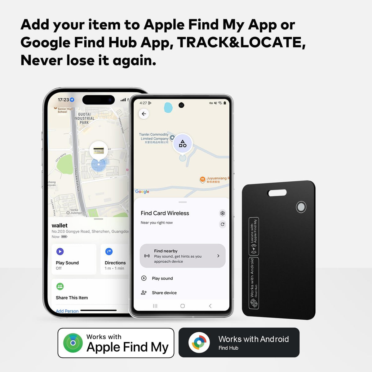 Dual Platform Wallet Tracker Card, iOS&Android Anti-Loss Slim Smart Locator, Wireless Charging, Works with Apple Find My & Google Find Hub, Item Finder for Wallet Passport Keys Backpack