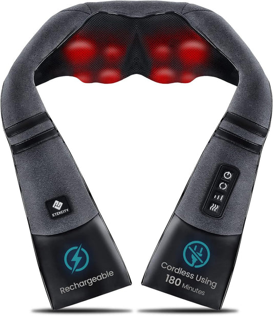 Etekcity FSA Eligible Cordless Neck Massager for Pain Relief Deep Tissue, Shiatsu Shoulder Massager with Heat, Massage Tools for Trapezius, Lymphatic Drainage, Relaxation Therapy, HSA Items, Cadeo