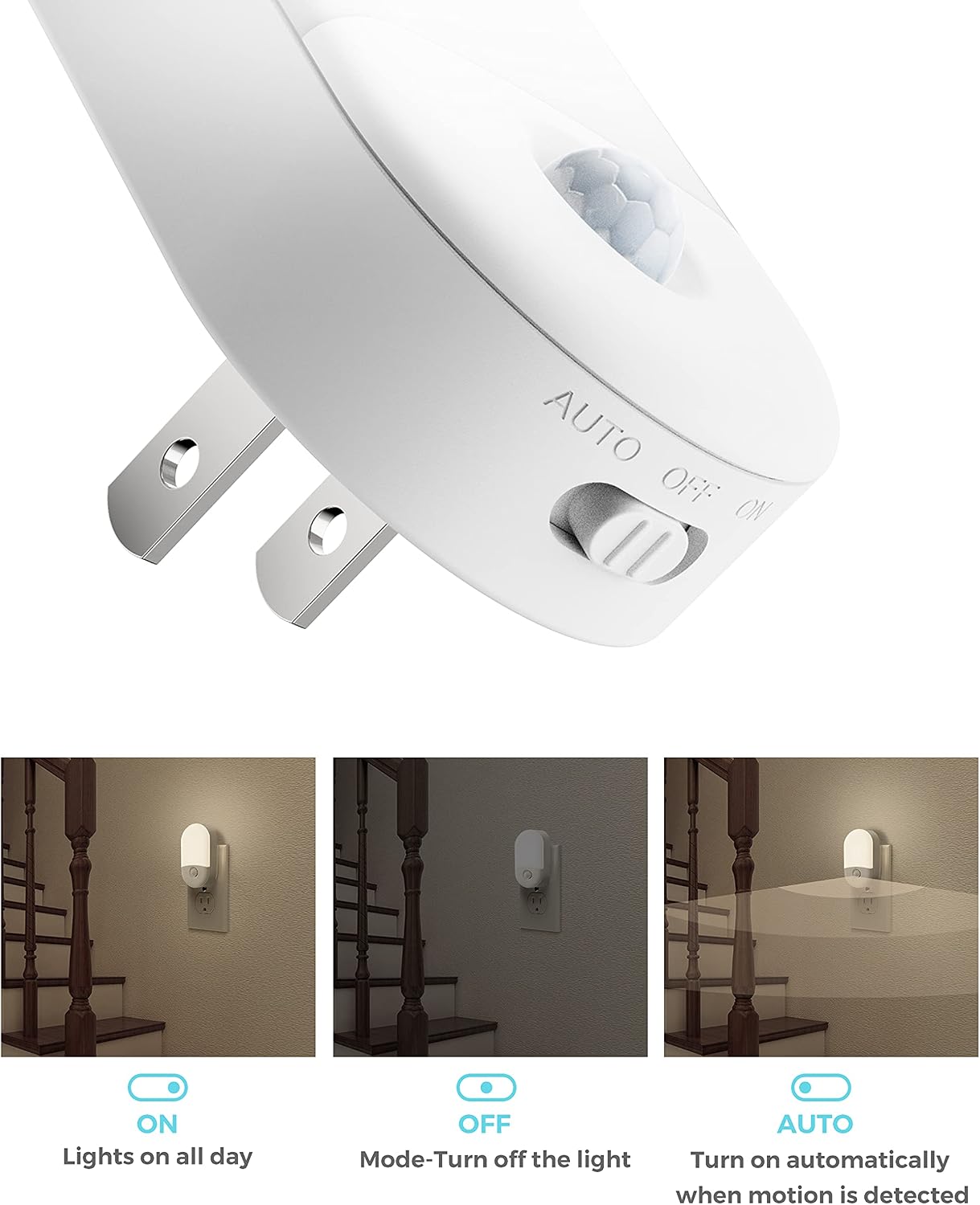 L LOHAS LED Amber Night Light, 2 Pack, Night Lights Plug into Wall Motion Sensor, 0.6W 2000K, LED Nightlights, 30/60LM Adjustable Brightness, Automatic Low Blue Nightlight for Kids, Bathroom, Hallway